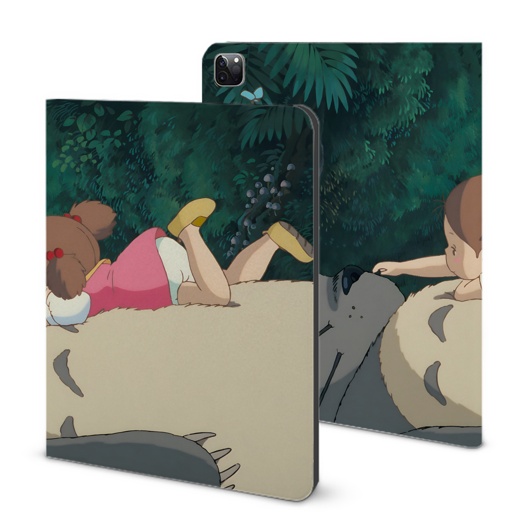 （画像用） となりのトトロ 草壁メイ 草壁サツキ My Neighbor Totoro Satsuki Kusakabe Mei Kusakabe IPad ケース ブック型 PUレザー TPU 耐衝撃 軽量 薄型 ペン収納なし 全面保護 IPad 各モデル対応